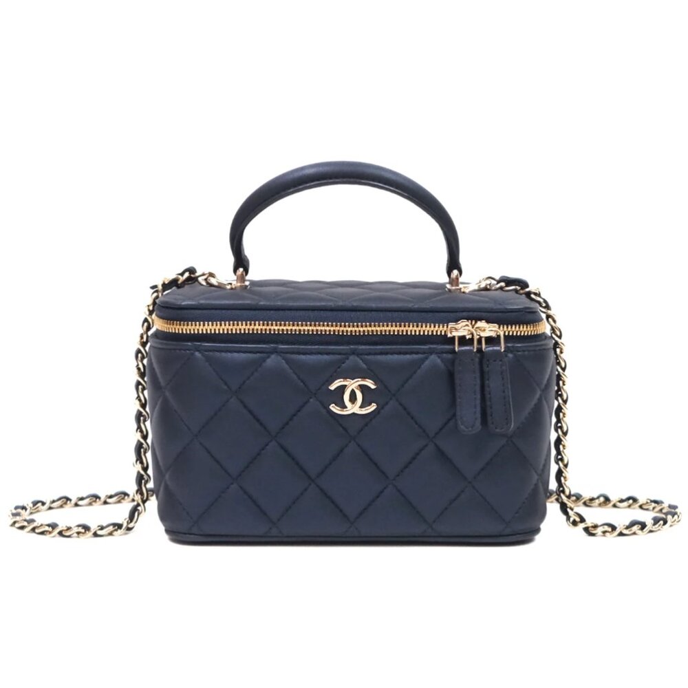 Chanel Top Handle Vanity Gold Hardware in Irdescent Navy Lambskin